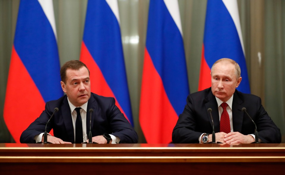 Putin ally Dmitry Medvedev, right, called for a new Eurasia stretching across Europe