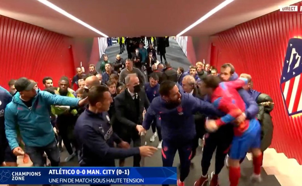 At least one Atleti player appeared to spit at the City group as on-field scraps carried on up the tunnel