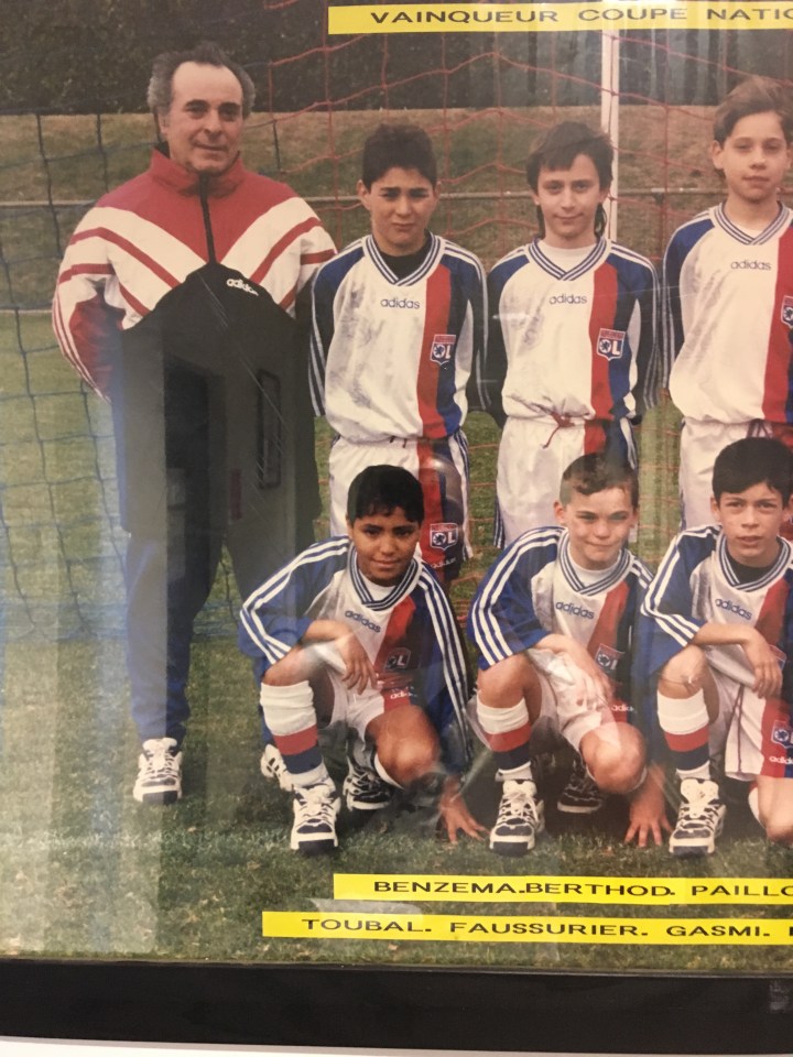 Benzema (back left) in his Lyon youth team