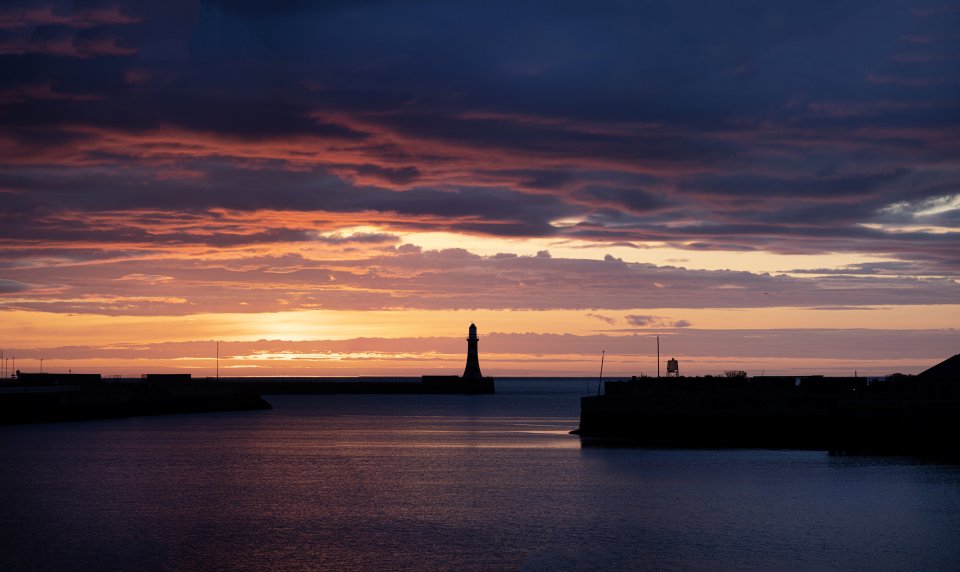 A fiery red sky sunrise in Sunderland today as if celebrating the teams victory at Wembley yesterday