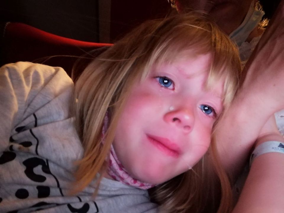 Glenda Powell, of Bristol, shared a photo of her six-year-old crying with exhaustion after two Tui flights home were cancelled