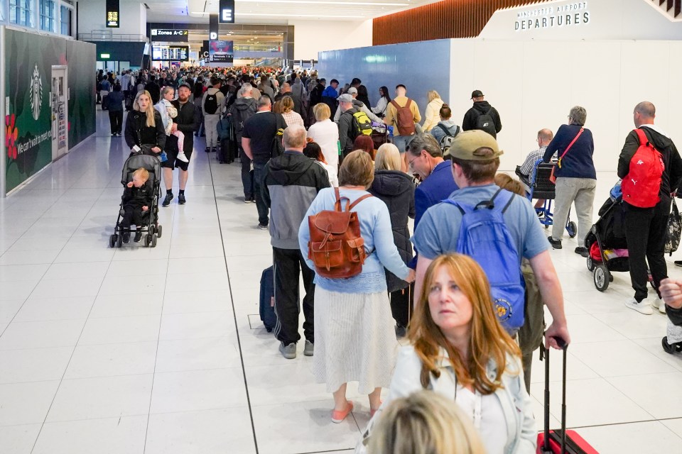 Queues snaked through Manchester airport this morning
