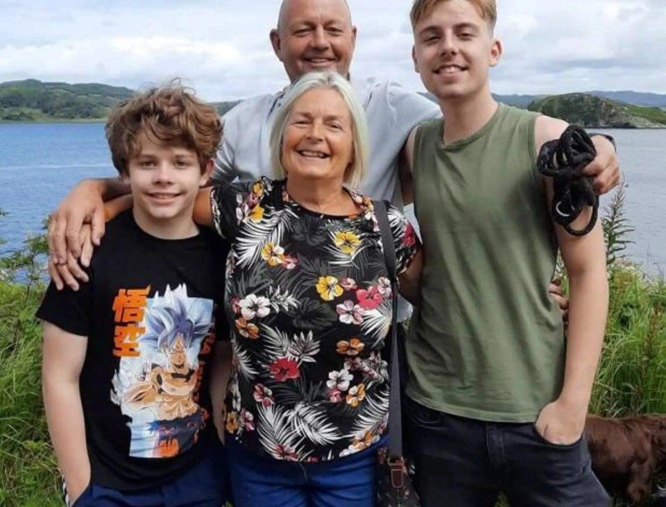 Ted Sanderson, pictured with grandparents Lynn and Keith and cousin Dean, collapsed at school