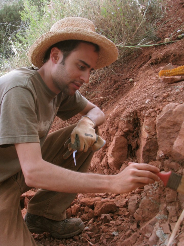 Professor Stephen Brusatte excavates dinosaur fossils for research