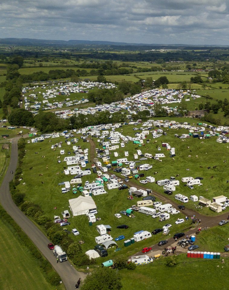 Aerial view of the travellers campsite on the outskirts of Appleby