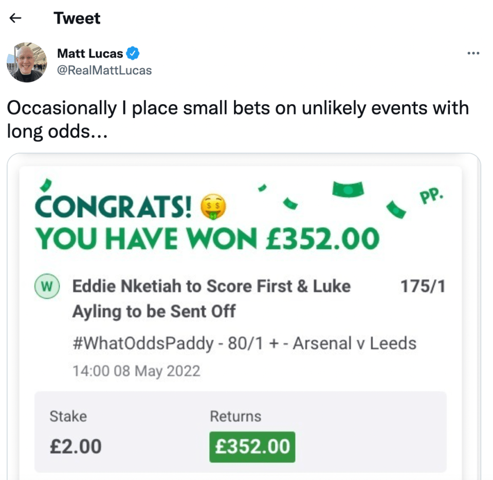 Lucas tweeted about his bet