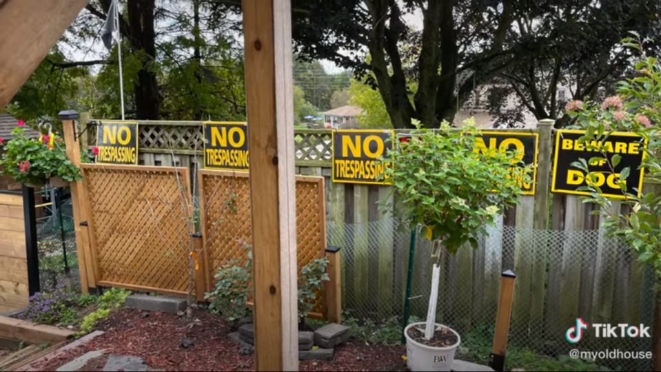 Signs have been erected all over Carlysle's front and back garden