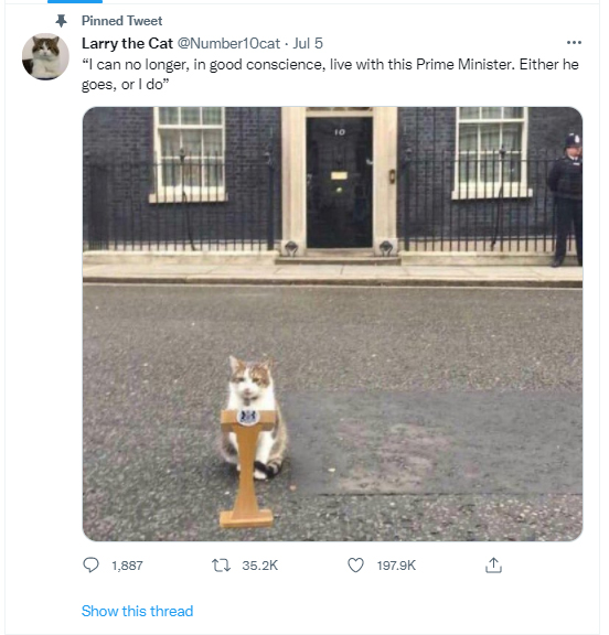 Larry the Cat has had his say, too, via this Twitter account