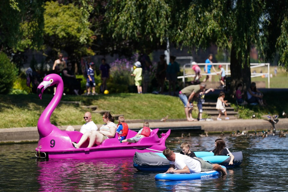 Families cruise down the River Avon near St Nicholas’s park in Warwick