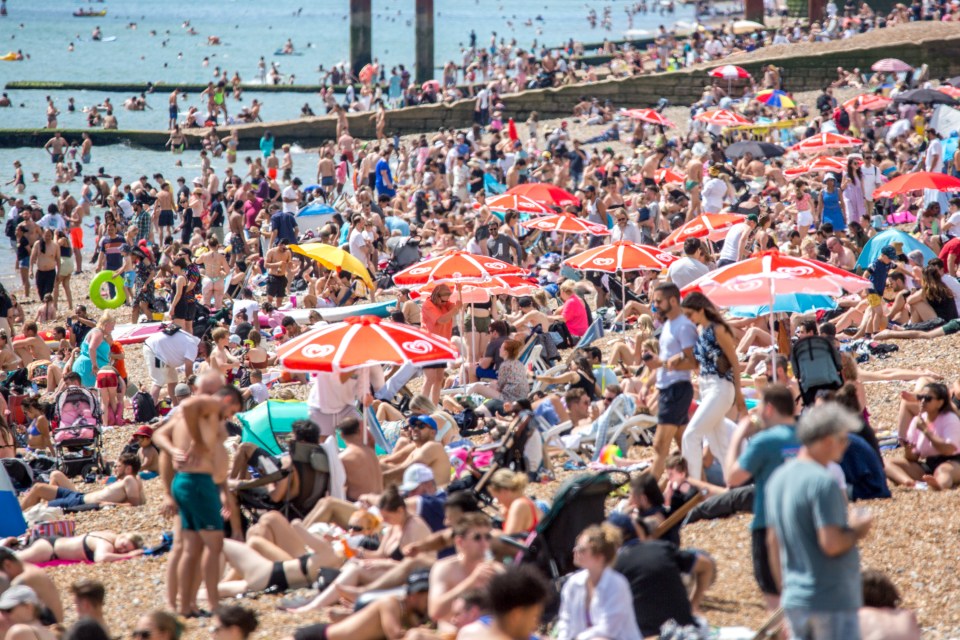 It was a fight for space on Brighton beach as people flooded to the seaside