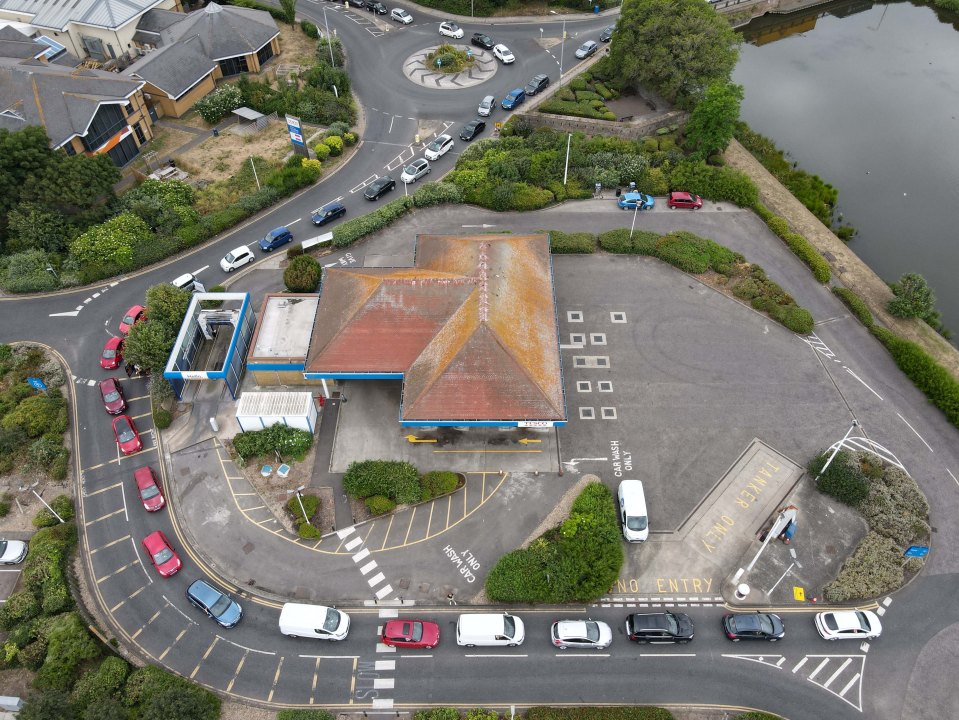 A Drone View Of The Queues At The Tescos Car Park In Sheerness