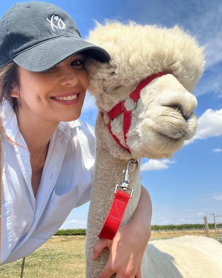 Beaming Cheryl with her furry pal-paca, Limelight