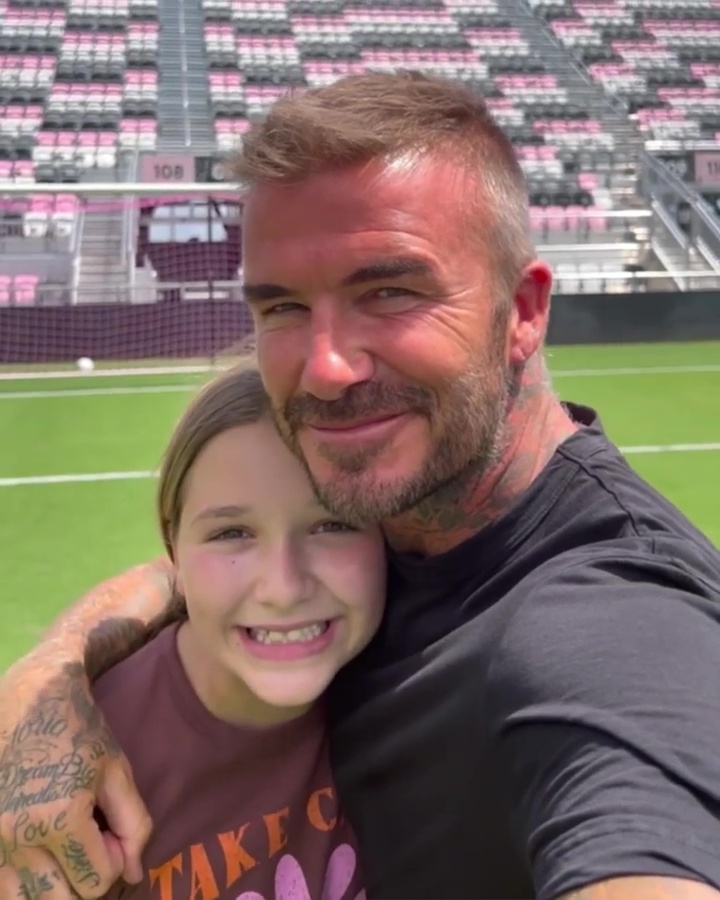 David Beckham and daughter Harper also wished them well