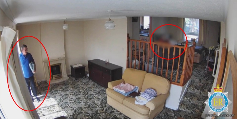 CCTV footage of a burglar in a home.