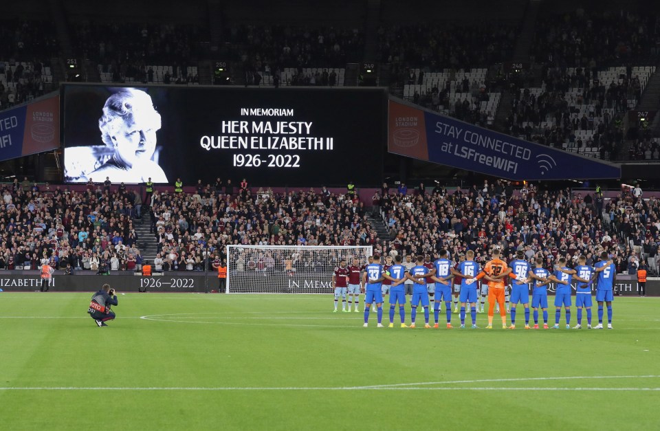 West Ham players and fans held a minute's silence for The Queen