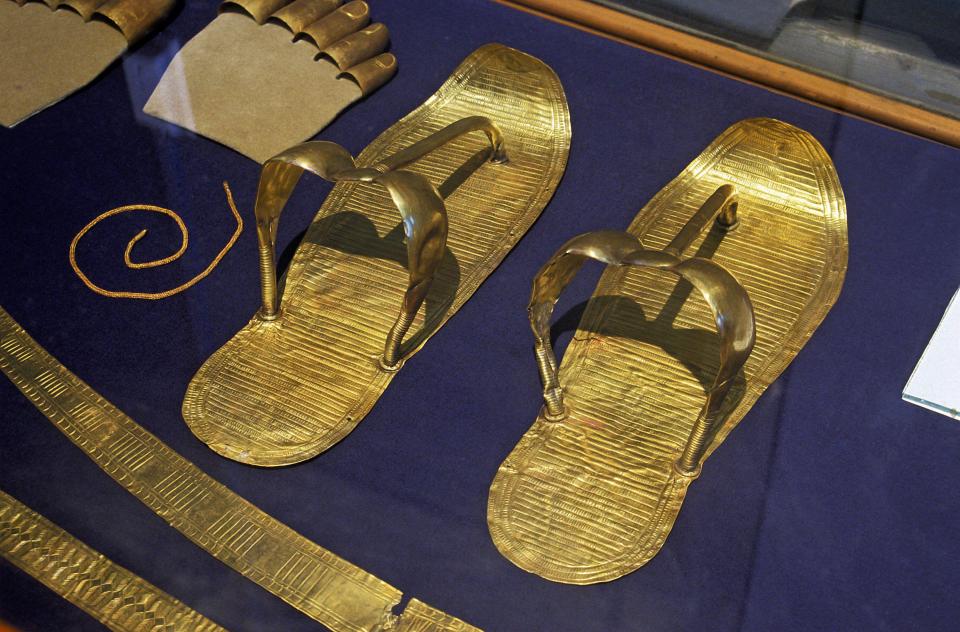 Gold sandals which King Tut probably didn't wear when he was alive