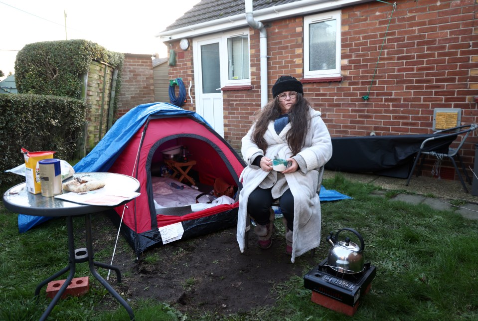 The gran said she would live in the tent until the mould in her bungalow is sorted