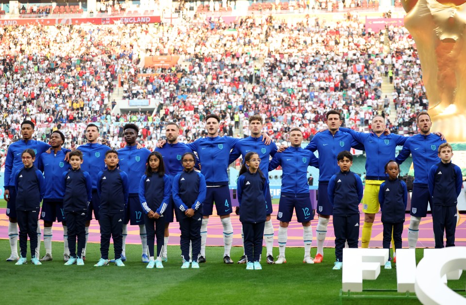 England stars sing the anthem before taking on Iran