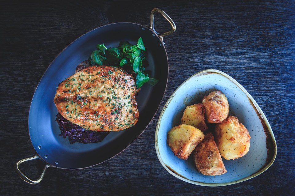 There are meat options such as pork chops and steak, as well as vegetarian dishes