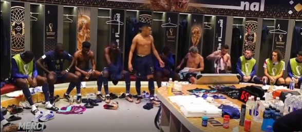 Kylian Mbappe delivers a rousing speech to his team-mates