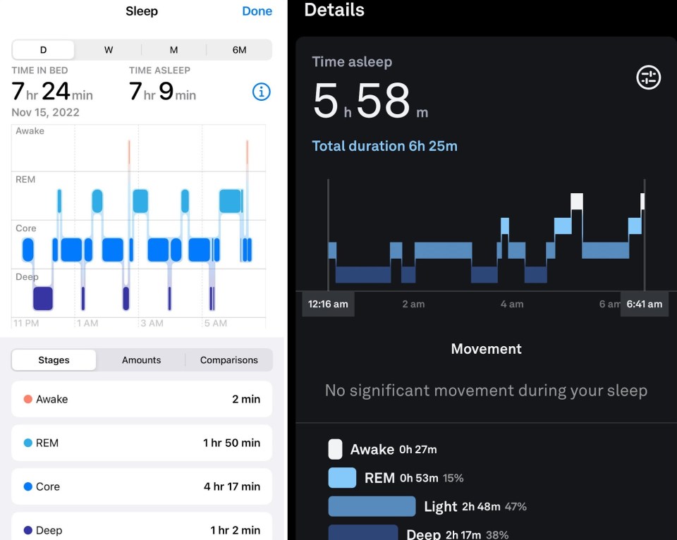 a screenshot of a sleep app showing the time asleep