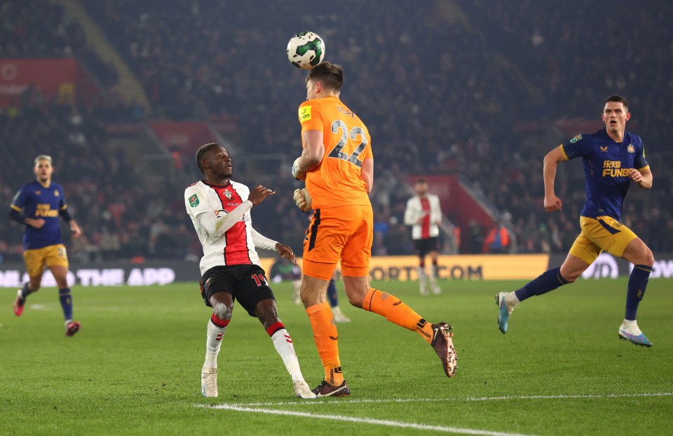 Nick Pope came out of his area to head the ball away from danger