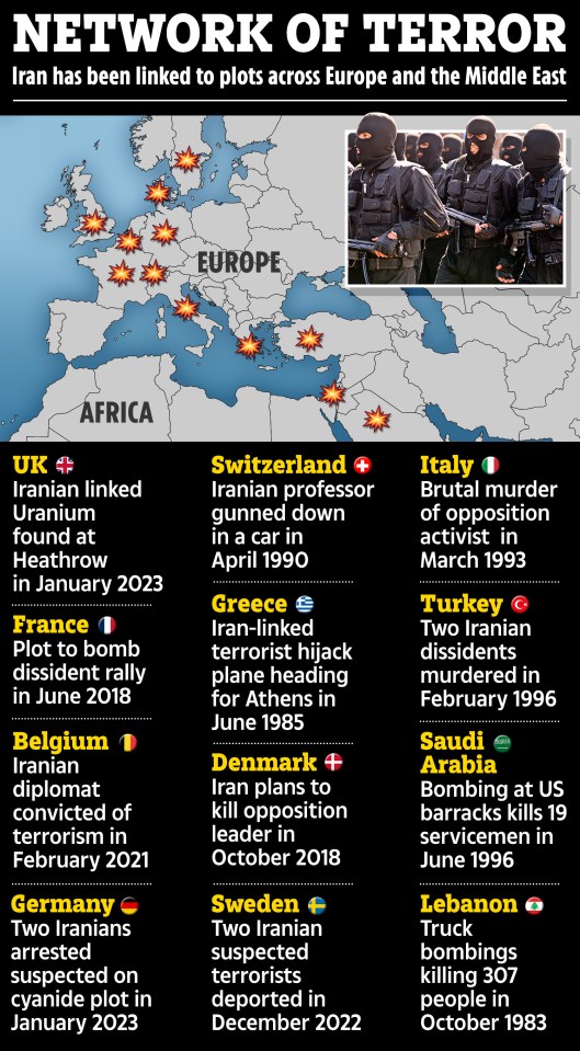 a map showing iran has been linked to plots across europe and the middle east