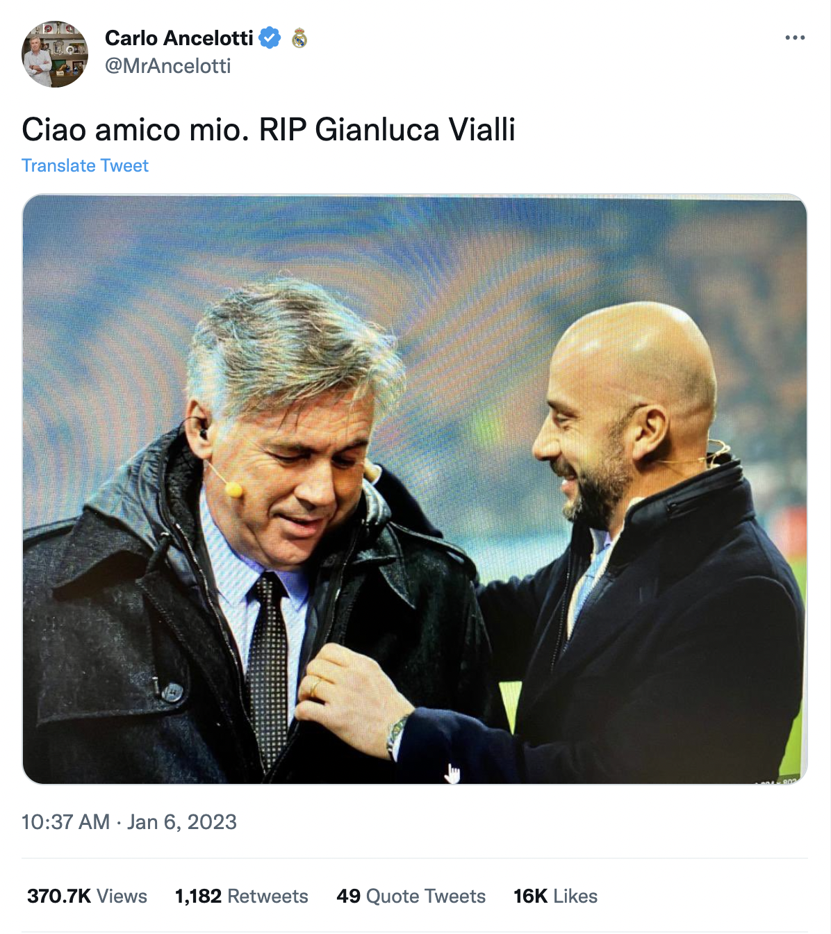 Real Madrid manager Carlo Ancelotti had this tribute to his countryman