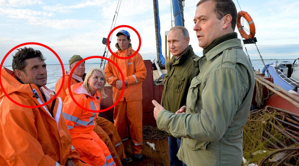 The blonde woman and her male companions were spotted in footage on a boat with Putin
