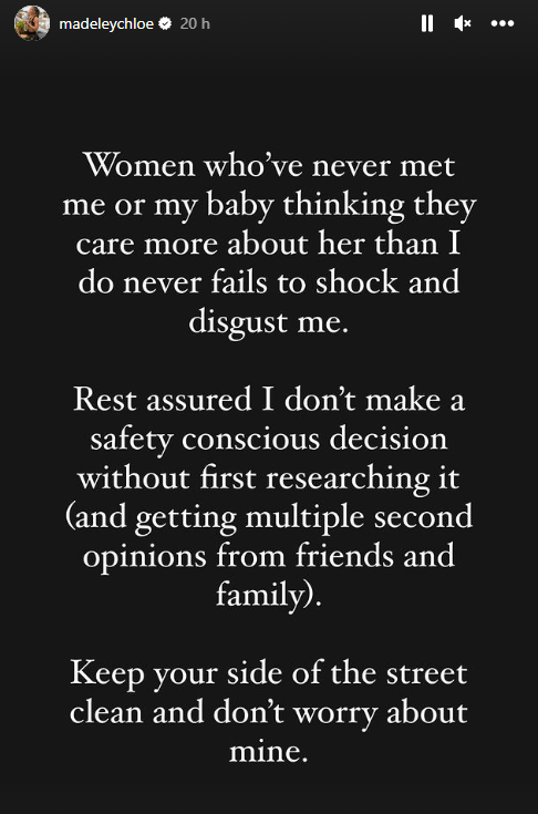 She added: "Keep your side of the street clean and don't worry about mine."
