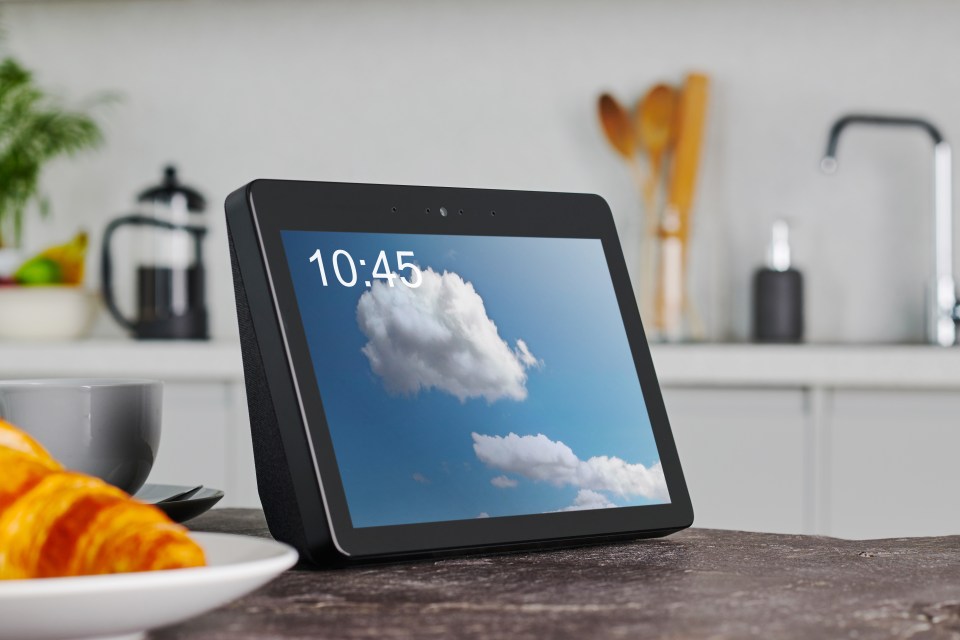 Amazon Echo Show smart speaker on a kitchen counter.