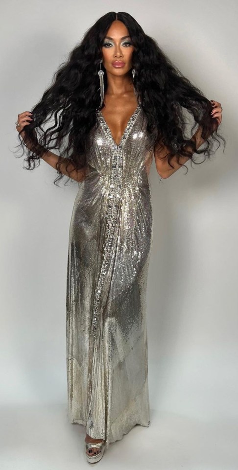 Nicole Scherzinger stunned in this silver Seventies-style dress for an Abba-themed week on The Masked Singer US