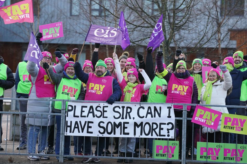 Teachers on the picket line outside Falkirk High School in Stirlingshire