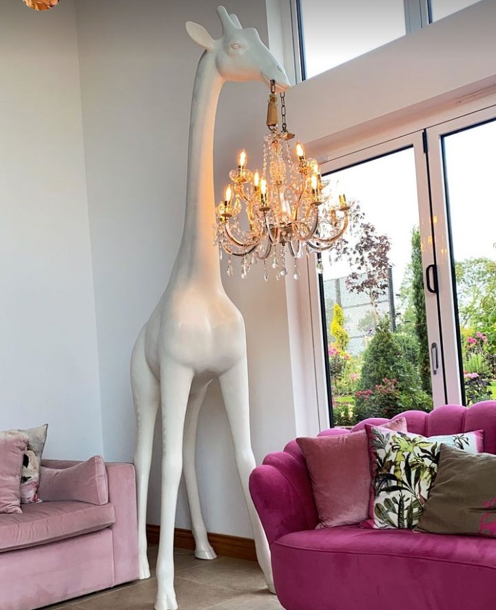 Gemma's living room features a statement £3,195 giraffe chandelier
