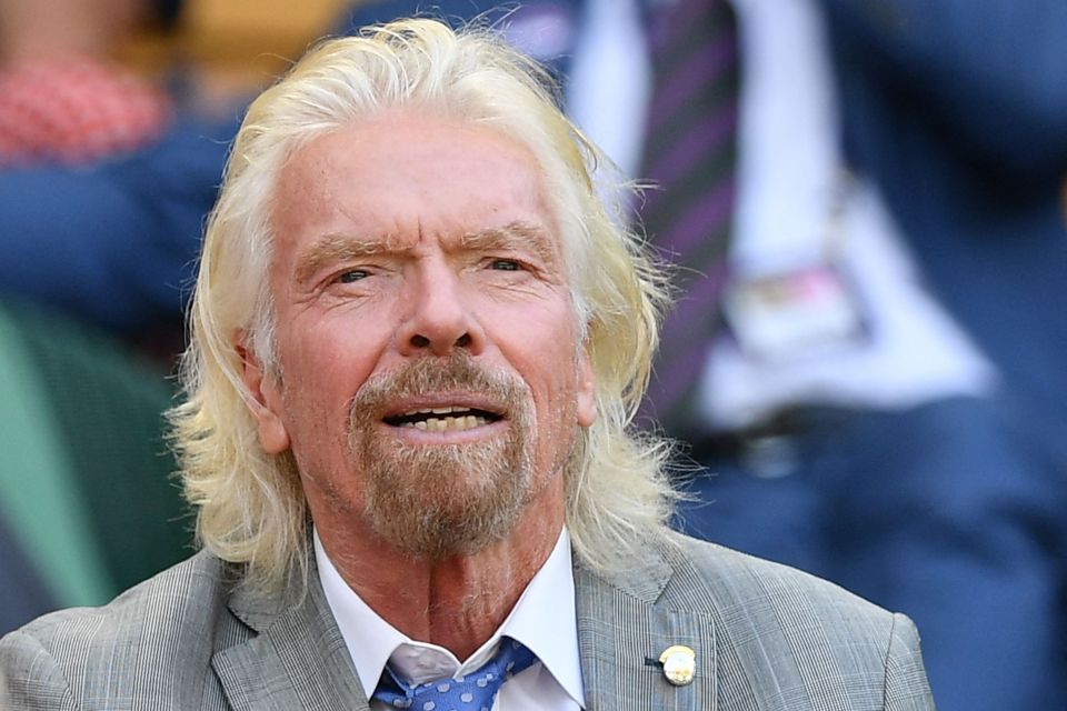 British businessman Richard Branson sits in the Royal Box above Centre Court as Ukraine's Elina Svitolina plays  against Romania's Simona Halep during their women's singles semi-final match on day ten of the 2019 Wimbledon Championships at The All England Lawn Tennis Club in Wimbledon, southwest London, on July 11, 2019. - RESTRICTED TO EDITORIAL USE (Photo by Daniel LEAL / AFP) / RESTRICTED TO EDITORIAL USE (Photo by DANIEL LEAL/AFP via Getty Images)