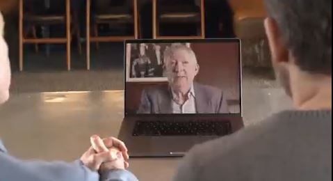 Manchester United legend Sir Alex Ferguson appeared on a laptop