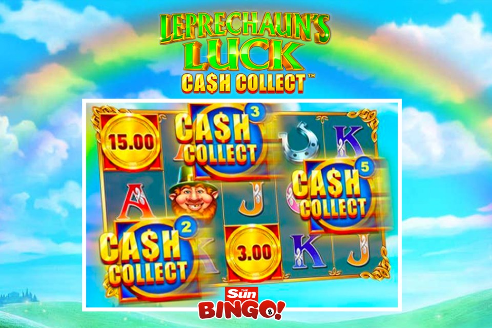 Leprechaun's Luck Cash Collect slot game screen showing a win.