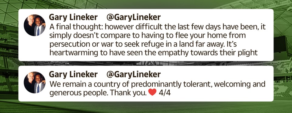 Lineker continues to have his say on Twitter after the BBC announced his return