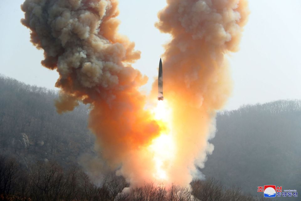 North Korea fires a warhead missile as part of an exercise on March 19 in North Pyongan Province