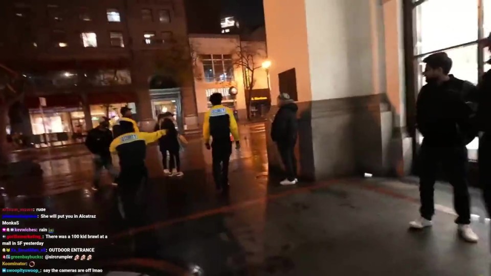 The bloke fled from the shopping centre in San Fransisco during the hectic live stream