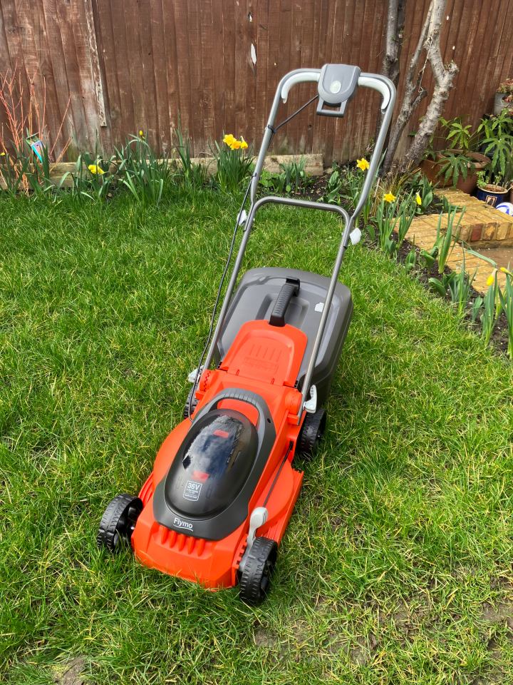 Flymo lawnmower on the grass.