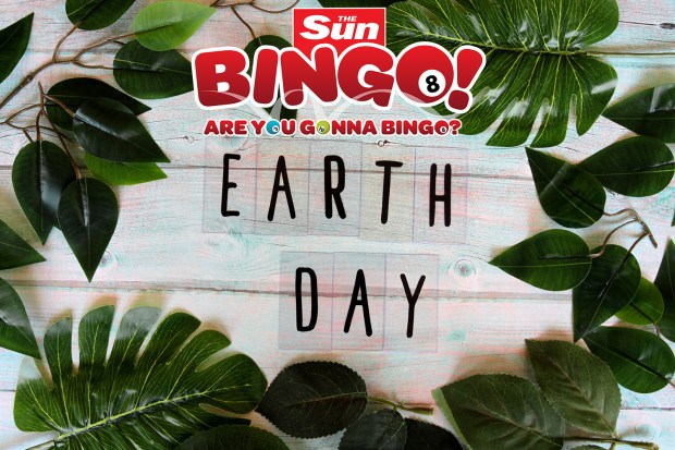 Earth Day message with The Sun Bingo logo and green leaves.