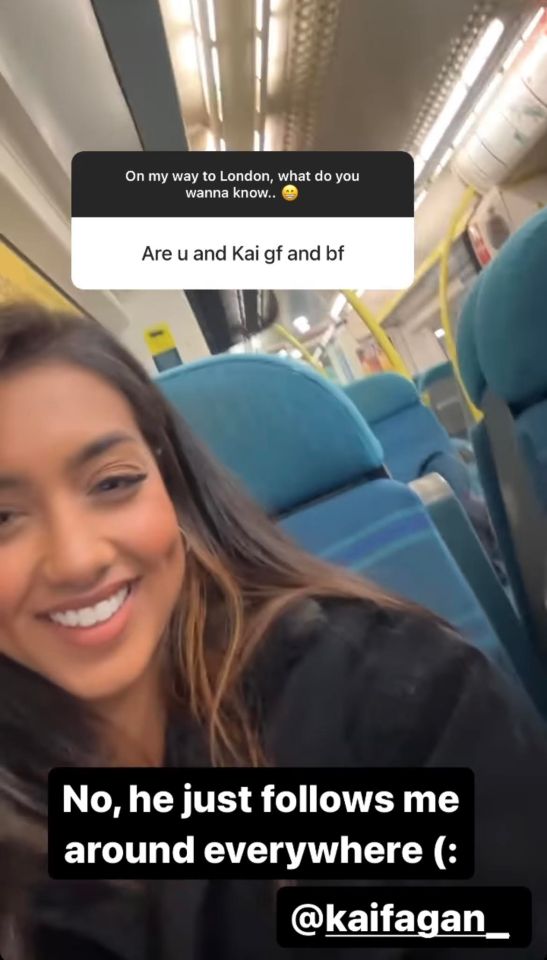Sanam let out a cheeky giggle as Kai played coy on her Instagram stories