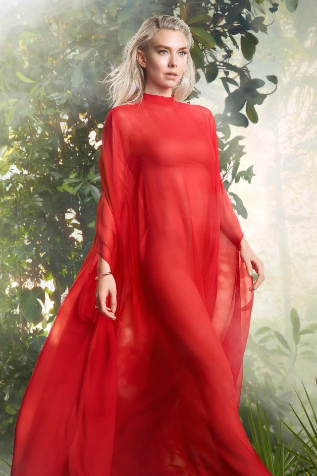The Crown star Vanessa Kirby stuns in a see-through red kaftan for a Cartier campaign
