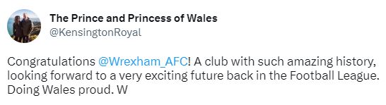 Wrexham were congratulated by the Prince and Princess of Wales