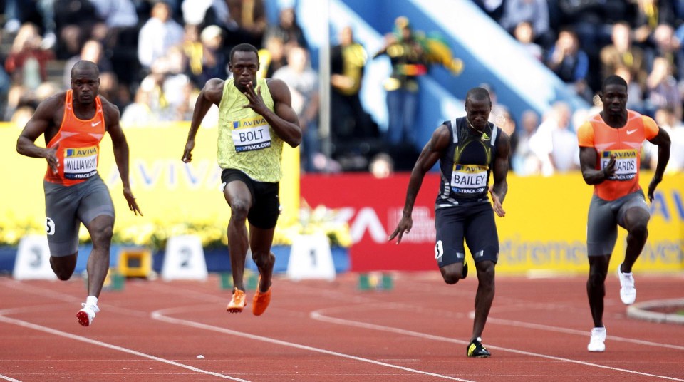 Jamaican legend (second left) pictured in 2009 at the Aviva London Grand Prix at Crystal Palace National Sports Centre