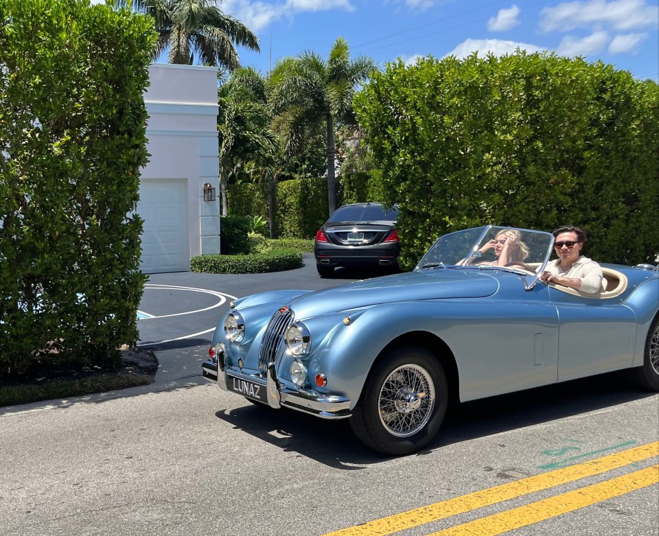 Brooklyn Beckham and Nicola Peltz drive an electric vintage Jaguar after they got married in Florida