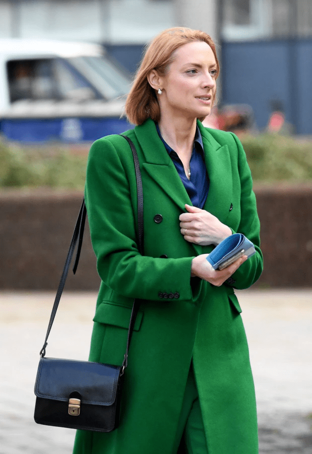 Actress Kate Somerset-Holmes is seen outside as her brother's abusers appeared in court