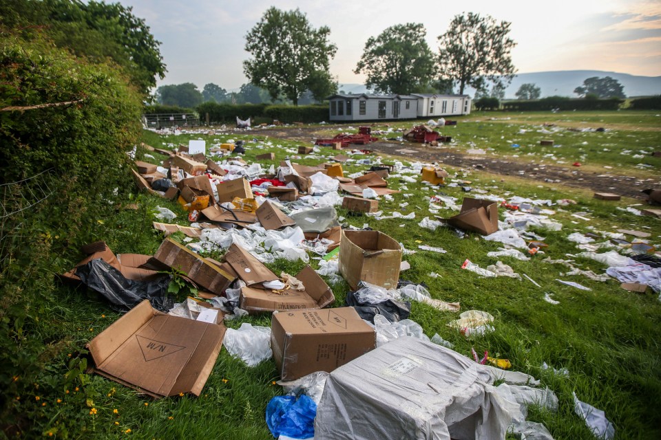 Rubbish has been left strewn across a field in Appleby-in-Westmoreland, Cumbria