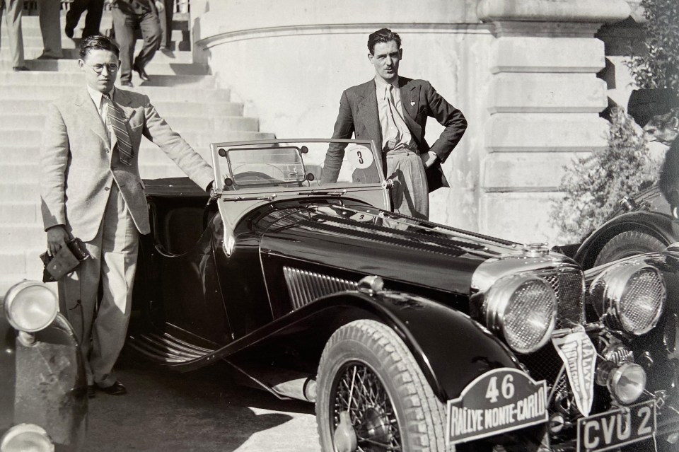 BNPS.co.uk (01202) 558833. Pic: H&HClassics/BNPS Pictured: Jack Harrop, right, with his co-driver Bob and the SS100. A stunning Jaguar that was driven by a swashbuckling RAF pilot at a Monte Carlo Rally has emerged for sale for £450,000. The SS100 was one of the first Jaguars to be produced and Jack Harrop was quick to buy this beauty in 1936. The son of a Manchester industrialist had it delivered on December 8 and in less than two months it was making its competitive debut at the 16th Monte Carlo Rally. He was one of 133 racers and after a steady race he managed to finish thirtieth overall.